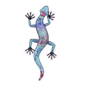 Metal Lizard Indoor Outdoor Floral Patterned Wall Decor With Purple And Teal💙